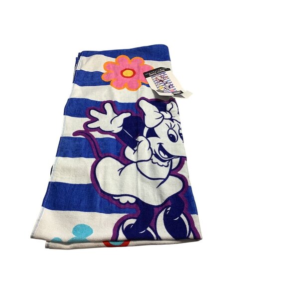 Disney Mickey Mouse & Friends Minnie Striped 100% Cotton Beach Towel 28" x 58" - Picture 5 of 8